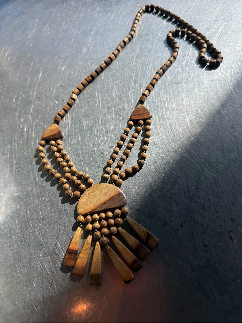 Handcrafted Wooden Bead Statement Necklace - Brown